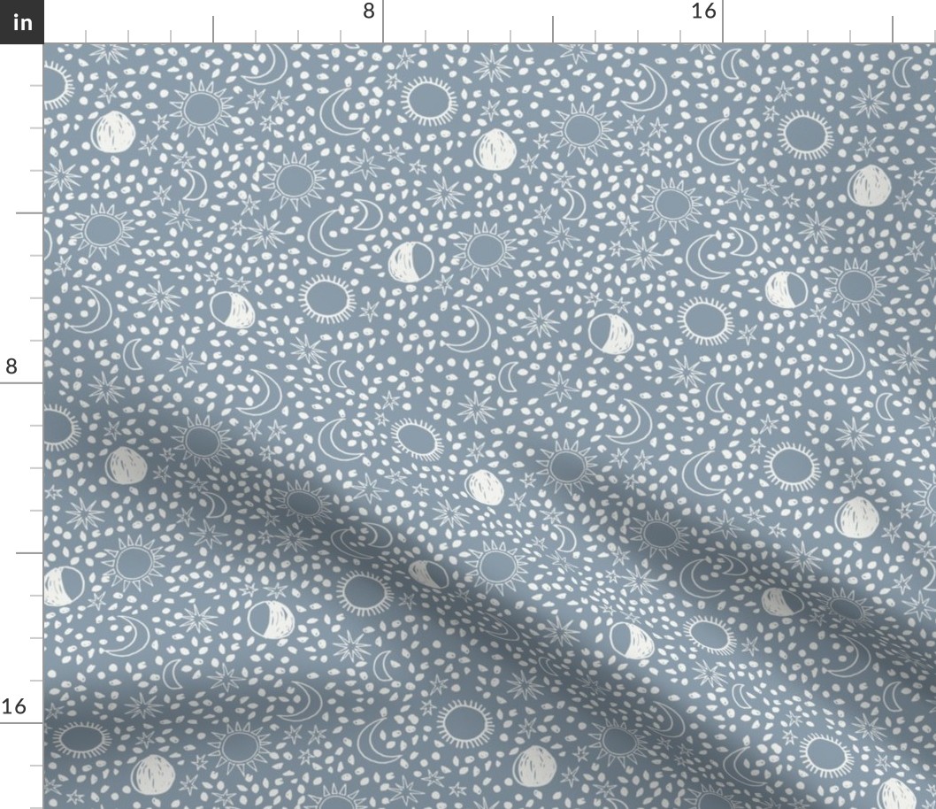night sky fabric - sun fabric, baby fabric, nursery fabric, stars fabric, sun moon stars, -blue