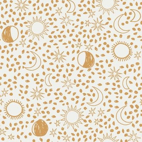 night sky fabric - sun fabric, baby fabric, nursery fabric, stars fabric, sun moon stars, - yellow