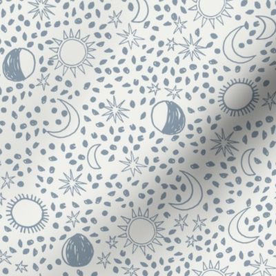 night sky fabric - sun fabric, baby fabric, nursery fabric, stars fabric, sun moon stars, - light blue