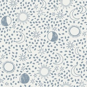 night sky fabric - sun fabric, baby fabric, nursery fabric, stars fabric, sun moon stars, - light blue