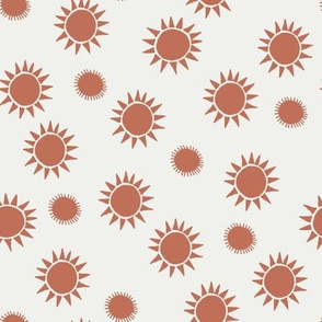 golden sun fabric - sunset fabric, sunrise fabric, nursery baby fabric, handdrawn fabric, andrea lauren - terracotta