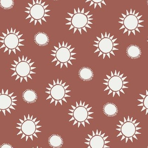 golden sun fabric - sunset fabric, sunrise fabric, nursery baby fabric, handdrawn fabric, andrea lauren - terracotta