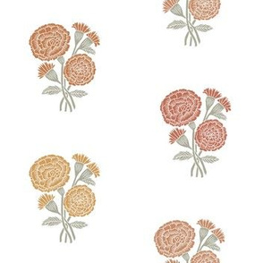 marigold fabric - indian block print inspired, block print flower, flower fabric, block print fabric, woodcut - multi