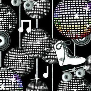 Disco Ball Invasion at the Roller Rink -80's Rainbow Disco Ball & Roller Skates  