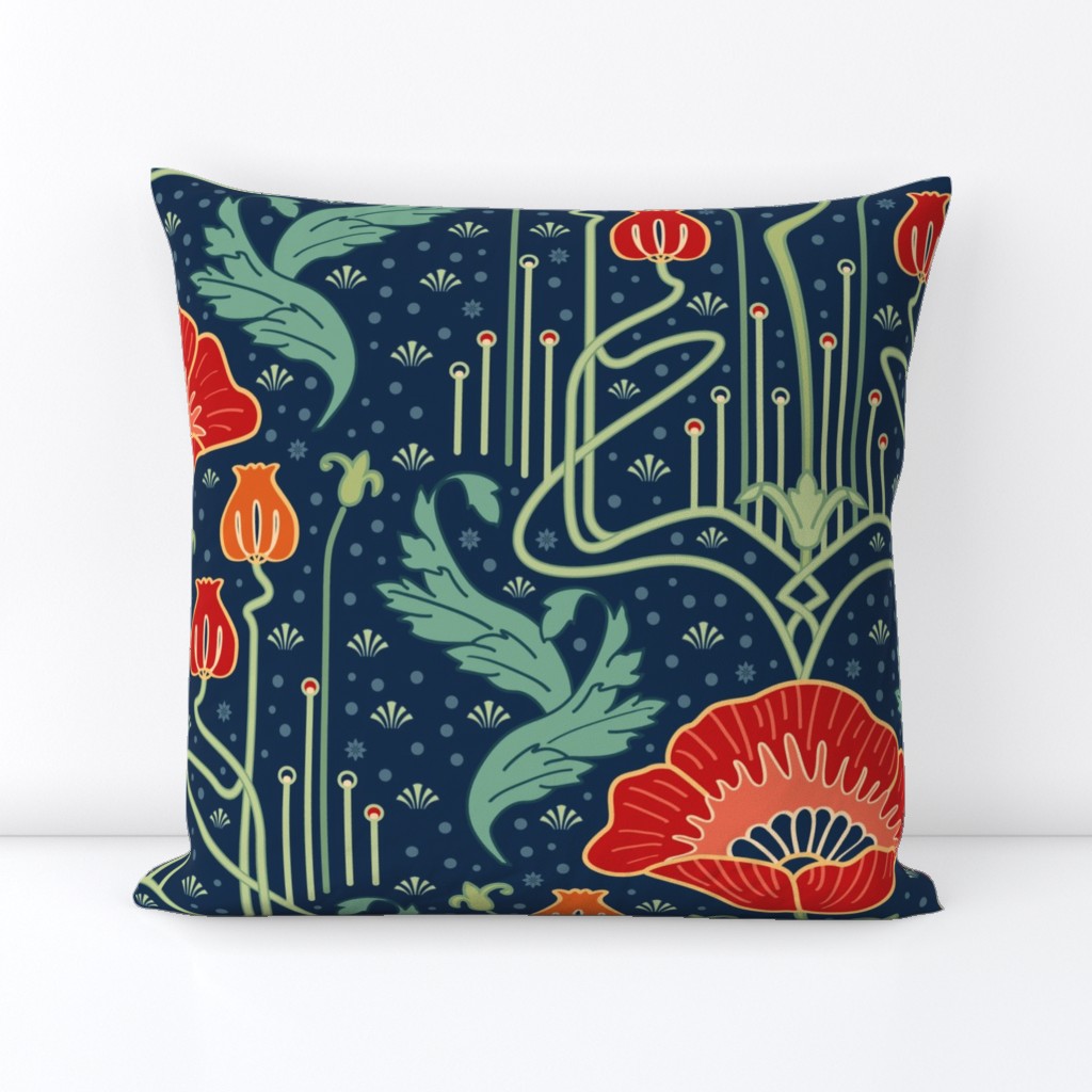 art nouveau poppy Square Throw Pillow Cover | Spoonflower