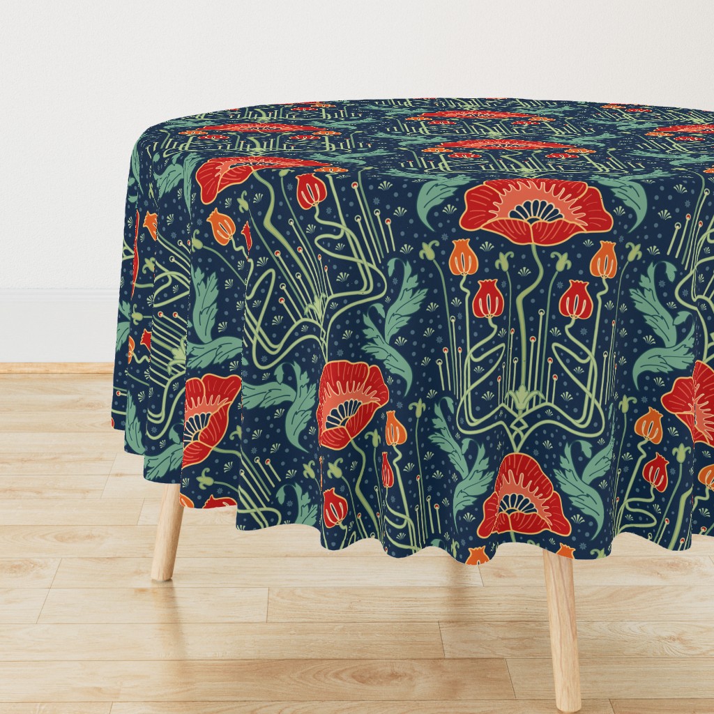 art nouveau poppy red wallpaper