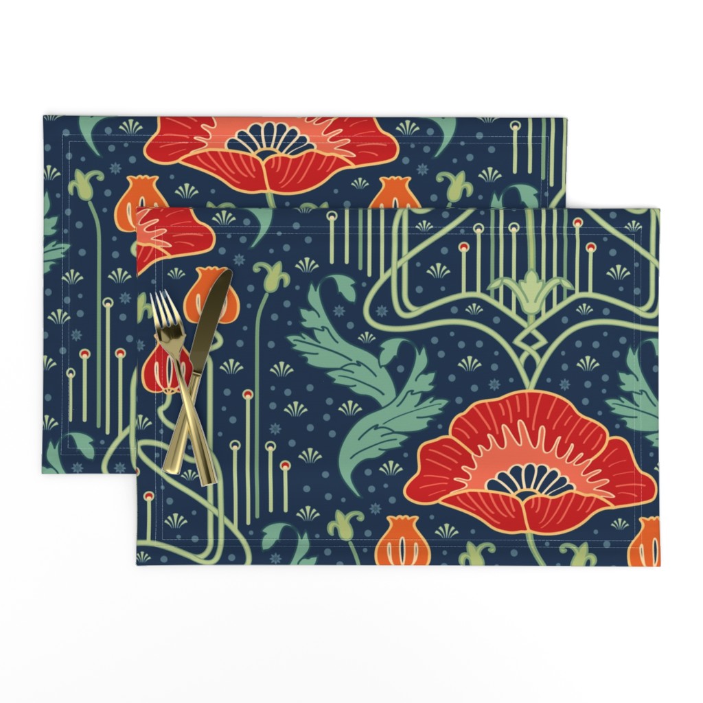 art nouveau poppy red wallpaper