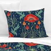 art nouveau poppy red wallpaper