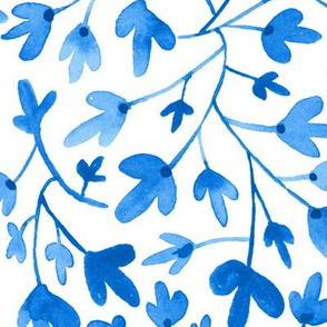 Summer Breeze - Classic Blue Watercolor Floral Large Scale