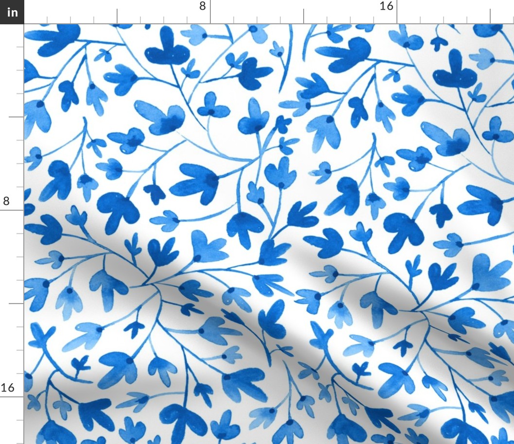 Summer Breeze - Classic Blue Watercolor Floral Large Scale