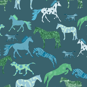 Blue Green Batik Ponies