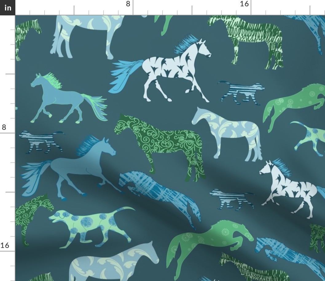 Blue Green Batik Ponies