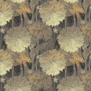 Illustrated Floral Batik - Dreamlike Dahlia - Golden Sunrise