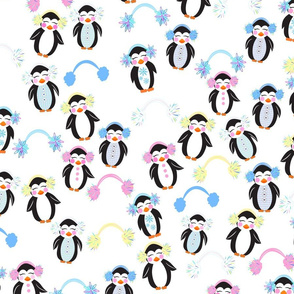 Penguin friends in earmuffs. Stay warm