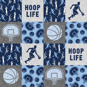 Hoop Life - Basketball wholecloth - sports patchwork - baby blue and blue  - LAD20