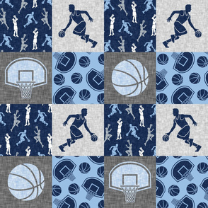 Basketball wholecloth - sports patchwork - baby blue and blue - LAD20