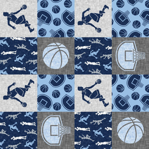 Basketball wholecloth - sports patchwork - baby blue and blue (90) - LAD20
