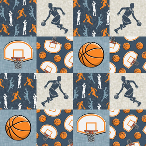 Basketball Wholecloth - orange and light blue sports patchwork  - LAD20