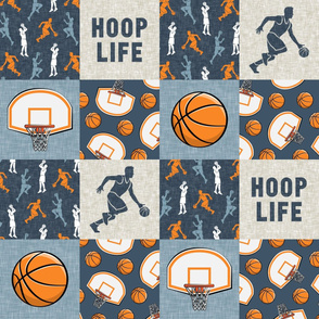 Hoop Life - Basketball Wholecloth - orange and light blue sports patchwork -  LAD20