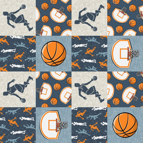 Basketball Wholecloth - orange and light blue sports patchwork (90) - LAD20
