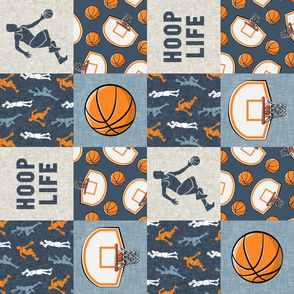 Hoop Life - Basketball Wholecloth - orange and light blue sports patchwork - (90) LAD20