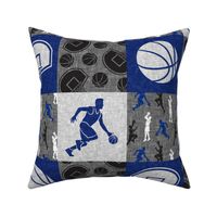 Basketball Wholecloth - royal blue and grey sports patchwork  - LAD20