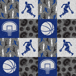 Basketball Wholecloth - royal blue and grey sports patchwork  - LAD20