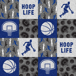 Hoop Life - Basketball Wholecloth - royal blue and grey sports patchwork  - LAD20