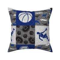 Basketball Wholecloth - royal blue and grey sports patchwork (90)  - LAD20
