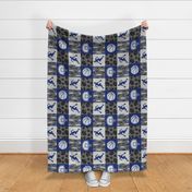 Basketball Wholecloth - royal blue and grey sports patchwork (90)  - LAD20