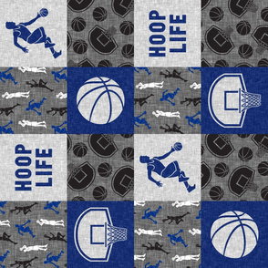 Hoop Life - Basketball Wholecloth - royal blue and grey sports patchwork (90) - LAD20