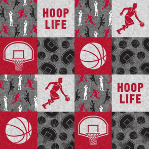 Hoop Life - Basketball Wholecloth - red and grey sports patchwork- LAD20
