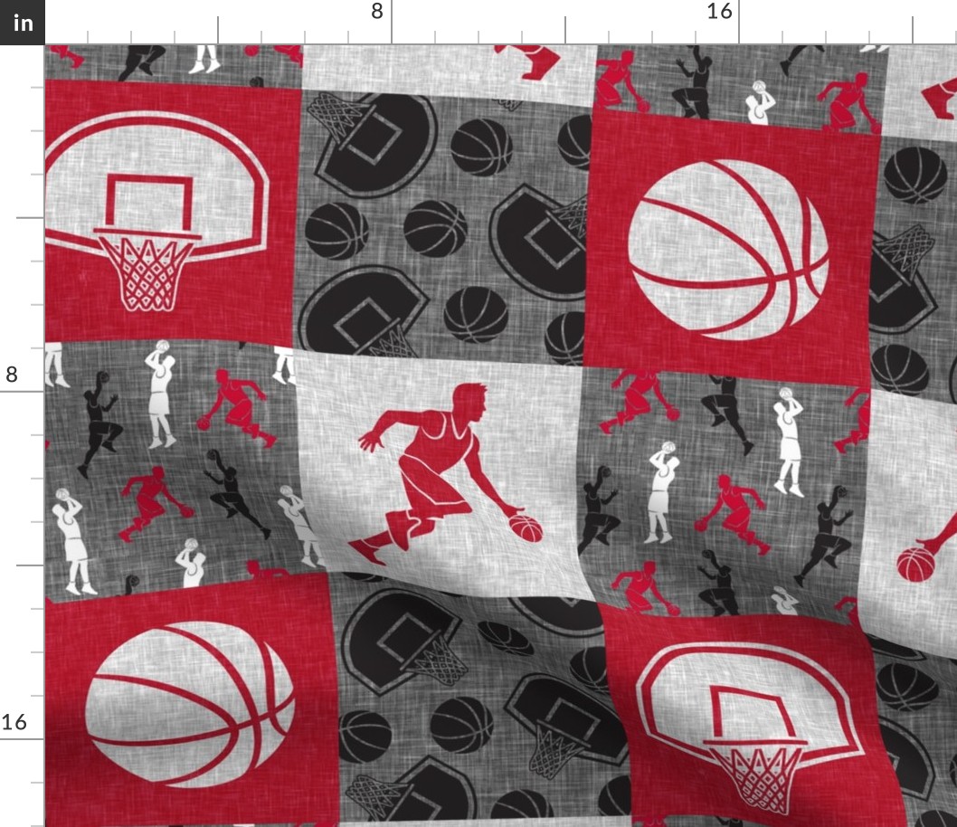 Basketball Wholecloth - red and grey sports patchwork  - LAD20