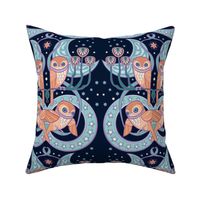 Art Nouveau Owls in Midnight