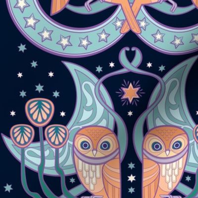 Art Nouveau Owls in Midnight