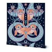 Art Nouveau Owls in Midnight