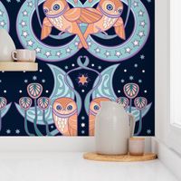 Art Nouveau Owls in Midnight