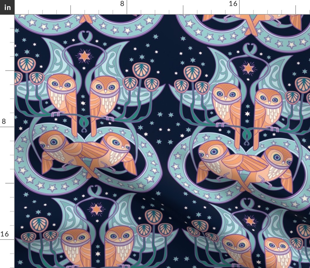 Art Nouveau Owls in Midnight