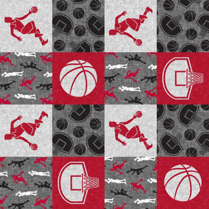 Basketball Wholecloth - red and grey sports patchwork (90) - LAD20