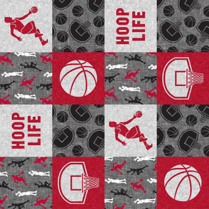 Hoop Life - Basketball Wholecloth - red and grey sports patchwork (90) - LAD20