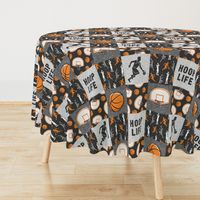 Hoop Life - Basketball Wholecloth - orange and grey sports patchwork - LAD20