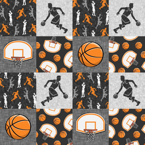 Basketball Wholecloth - orange and grey sports patchwork  - LAD20