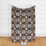 Hoop Life - Basketball Wholecloth - orange and grey sports patchwork (90) - LAD20