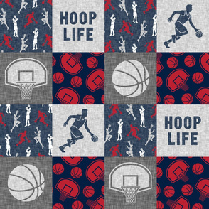 Hoop Life - Basketball Wholecloth - red, navy, grey sports patchwork  - LAD20