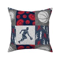 Basketball Wholecloth - red, navy, grey sports patchwork   - LAD20