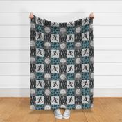 Basketball Wholecloth - slate and grey sports patchwork  - LAD20
