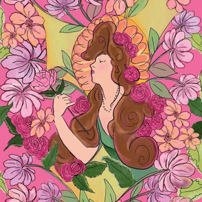 Art Nouveau Floral Goddess // Hot Pink 