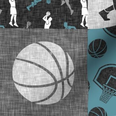 Hoop Life - Basketball Wholecloth - slate and grey sports patchwork - LAD20