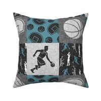 Hoop Life - Basketball Wholecloth - slate and grey sports patchwork - LAD20