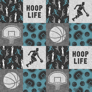 Hoop Life - Basketball Wholecloth - slate and grey sports patchwork - LAD20